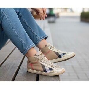 Burberry High Top House Nova Check gold trainers luxury sneakers  37.5 (7.5)